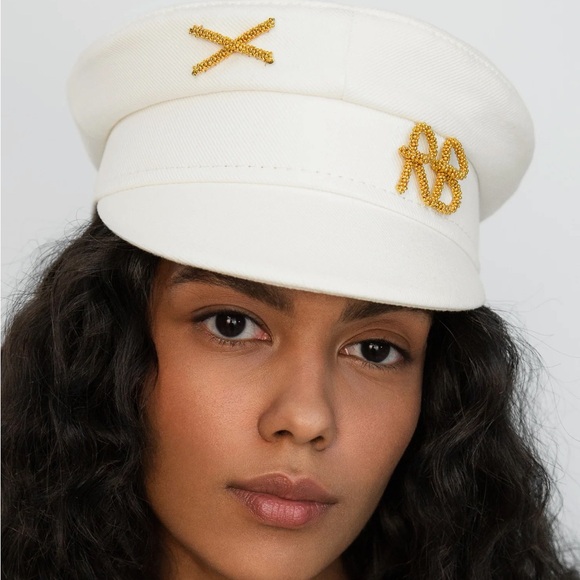White and Gold Embellished Women's Cap